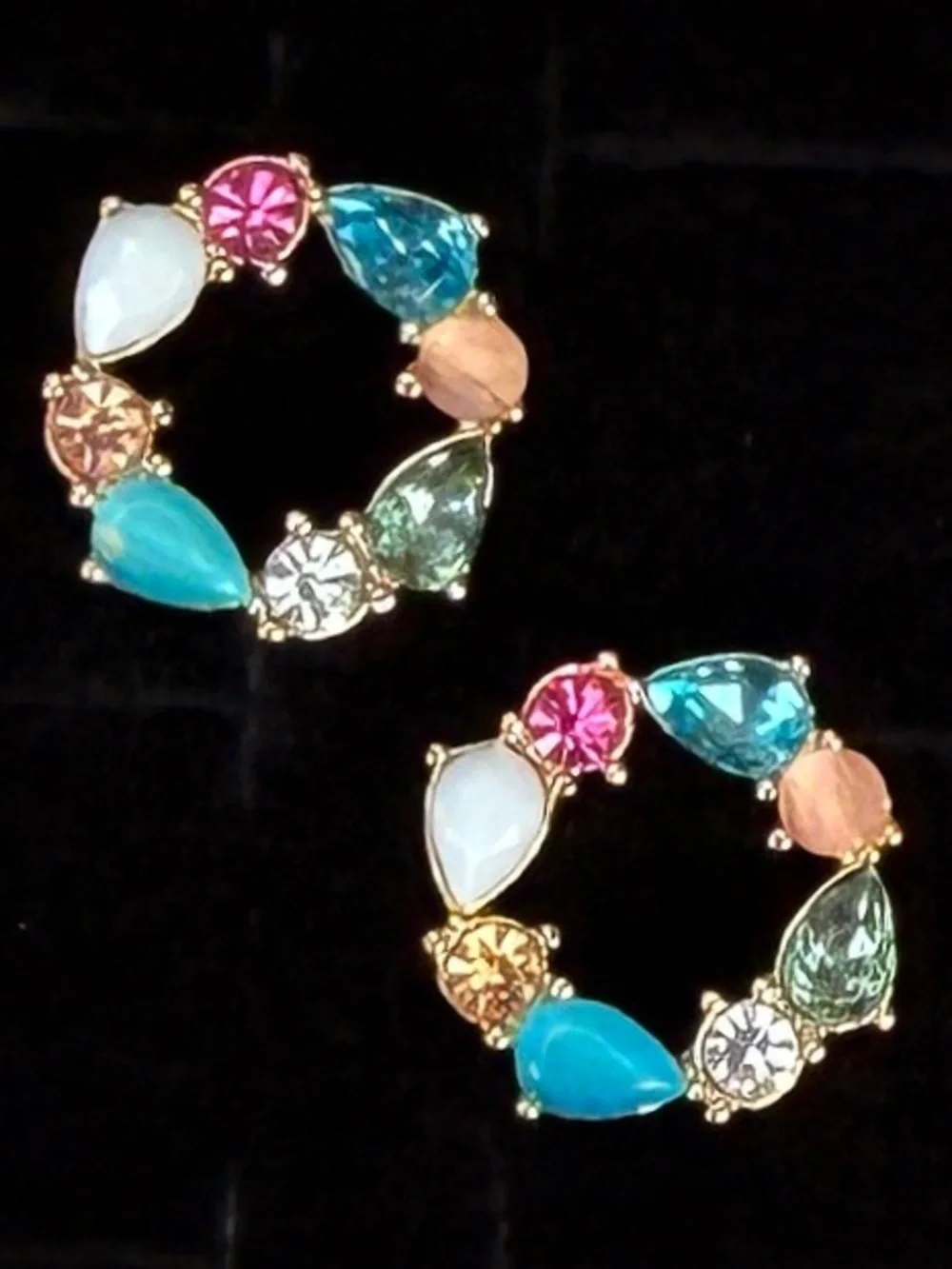 Goldtone Multicolor Candy Gemstone Pierced Earrings